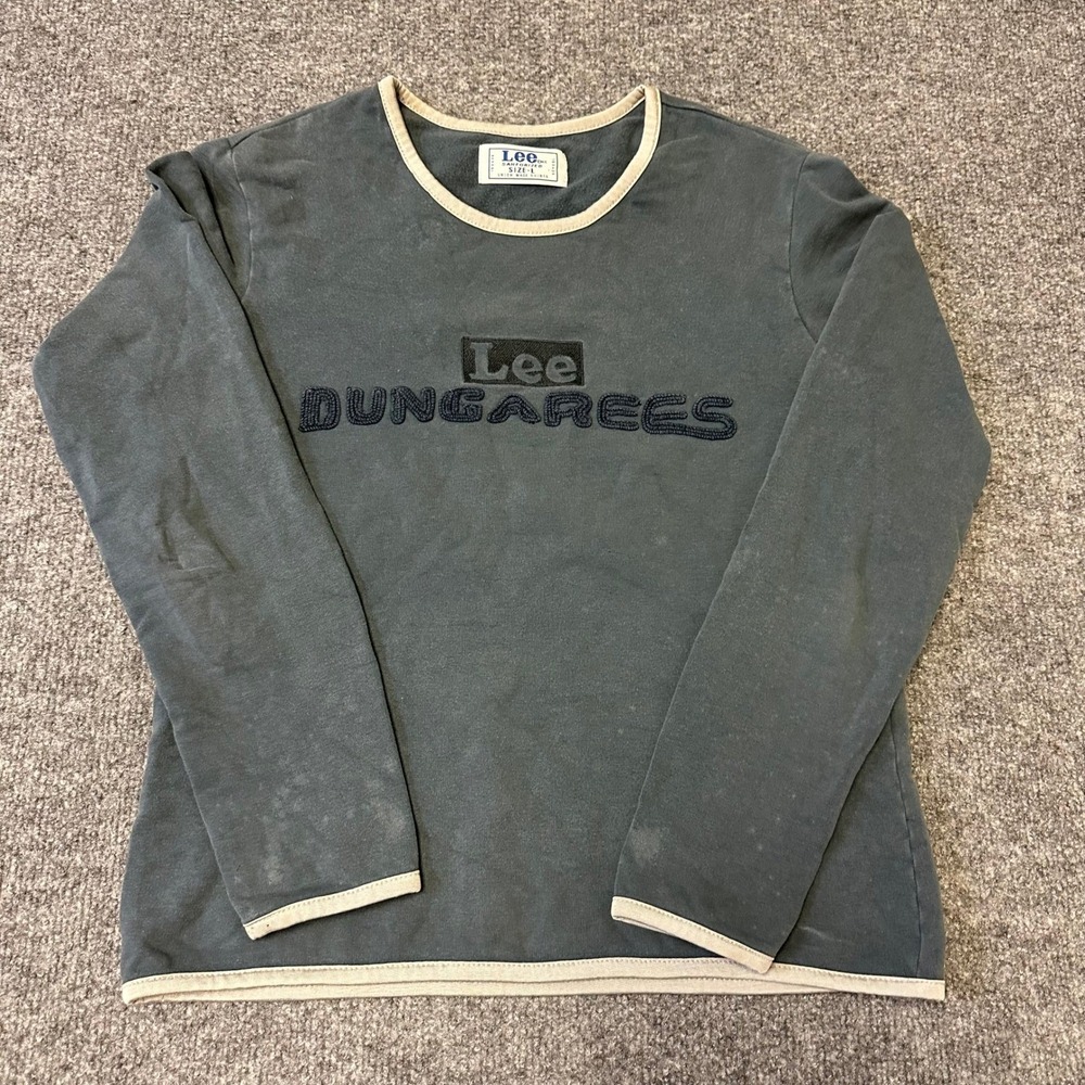Lee Sweatshirt Womens Size L Grey Dungarees Logo Long Sleeve Contrast Trim
